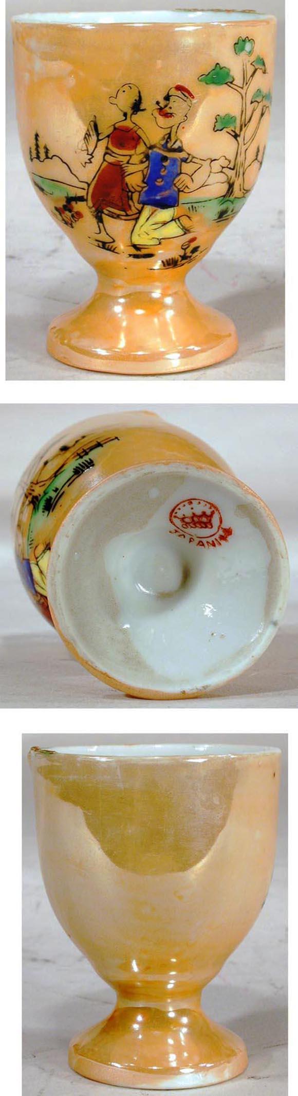 c.1935 Prewar Japan, Popeye & Olive Oyl Lustreware Egg Cup